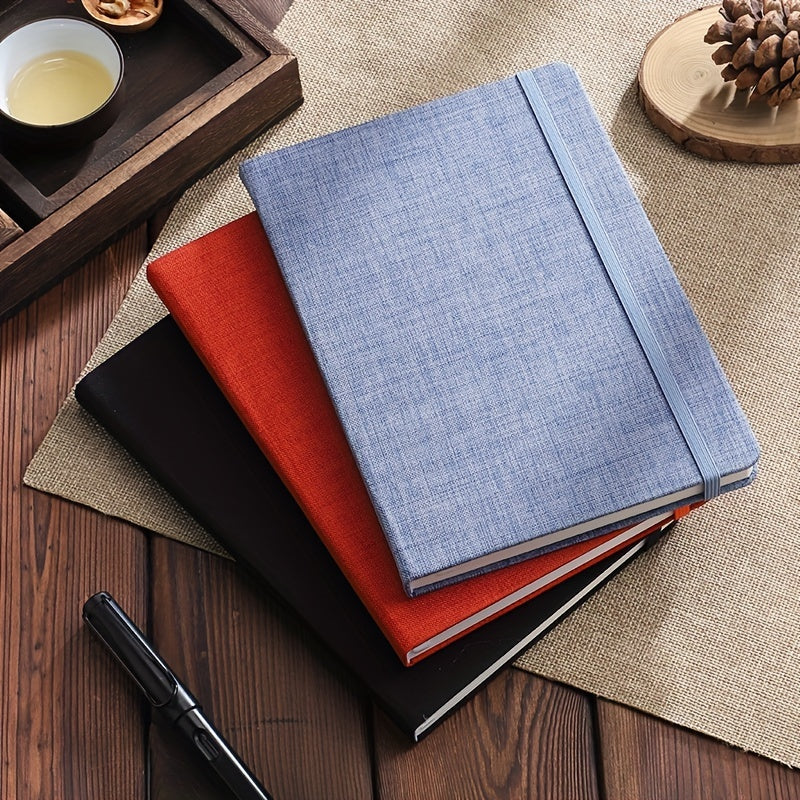 Hard Leather Office Notebook with Elastic Band & Cloth Surface