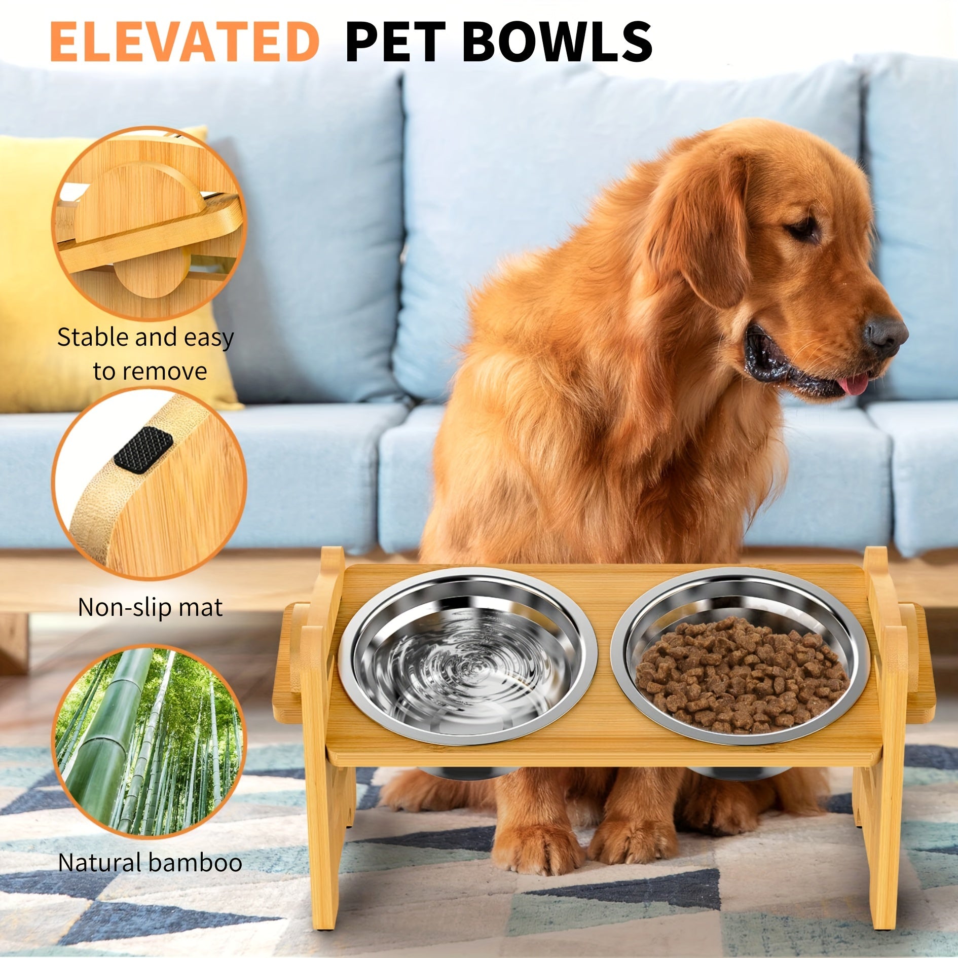 Adjustable Elevated Dog Bowls with 2 Stainless Steel Bowls