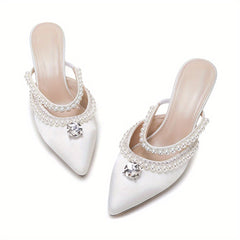 Women's Pearl & Rhinestone Slingback Mules High Heels
