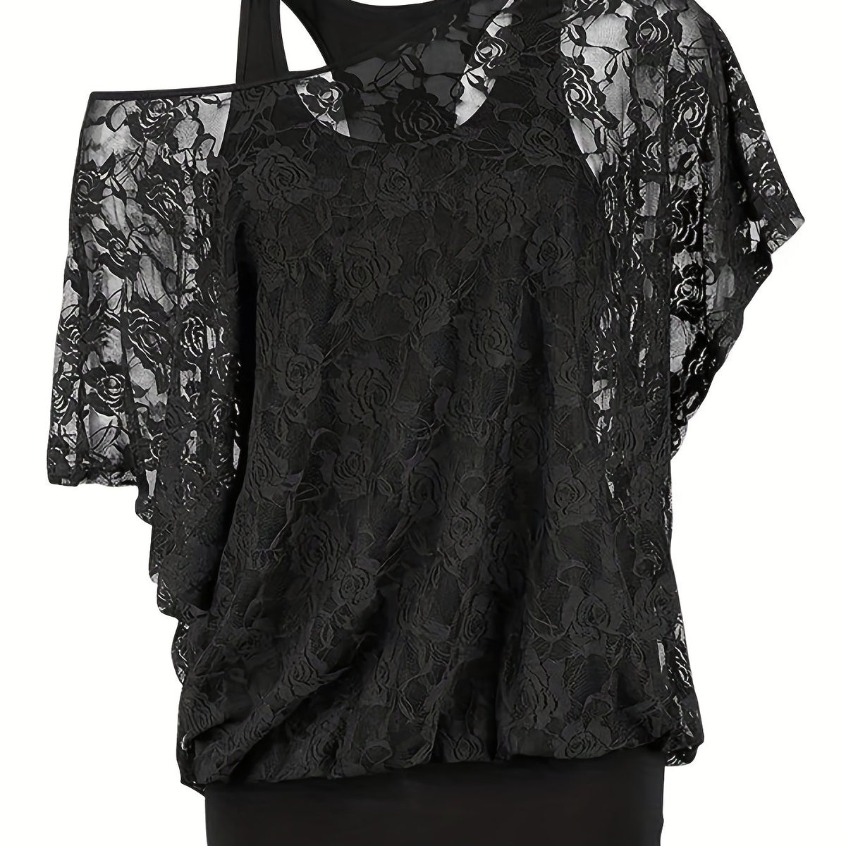 Lace Ruffle Trim Blouse & Tank Top Set Women's Clothing