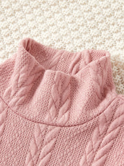 Kid Girl Solid Cable Knit Mock Neck Sweater Dress