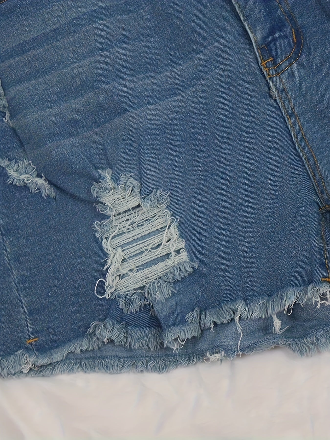  Ripped Button Up High Stretch Denim Shorts