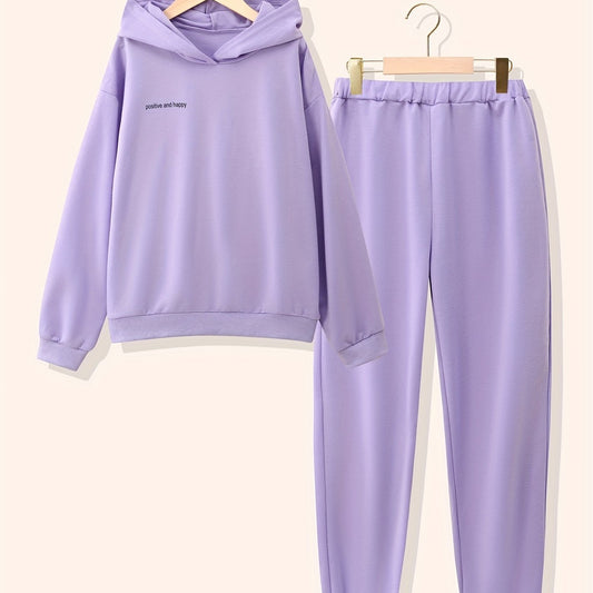 Girl's Positive & Happy 2pcs Hoodie & Sweatpants Set for Spring Fall