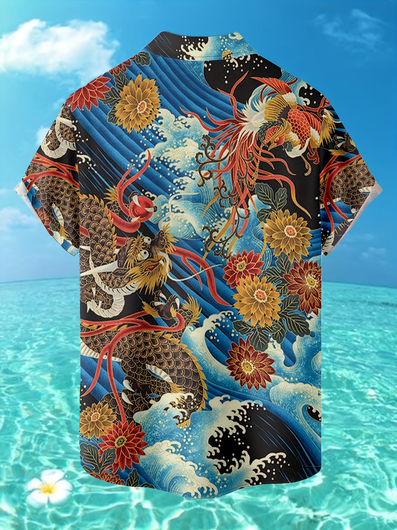 Dragon & Floral Print Men's G Short Sleeve Polo Shirt