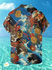 Dragon & Floral Print Men's G Short Sleeve Polo Shirt