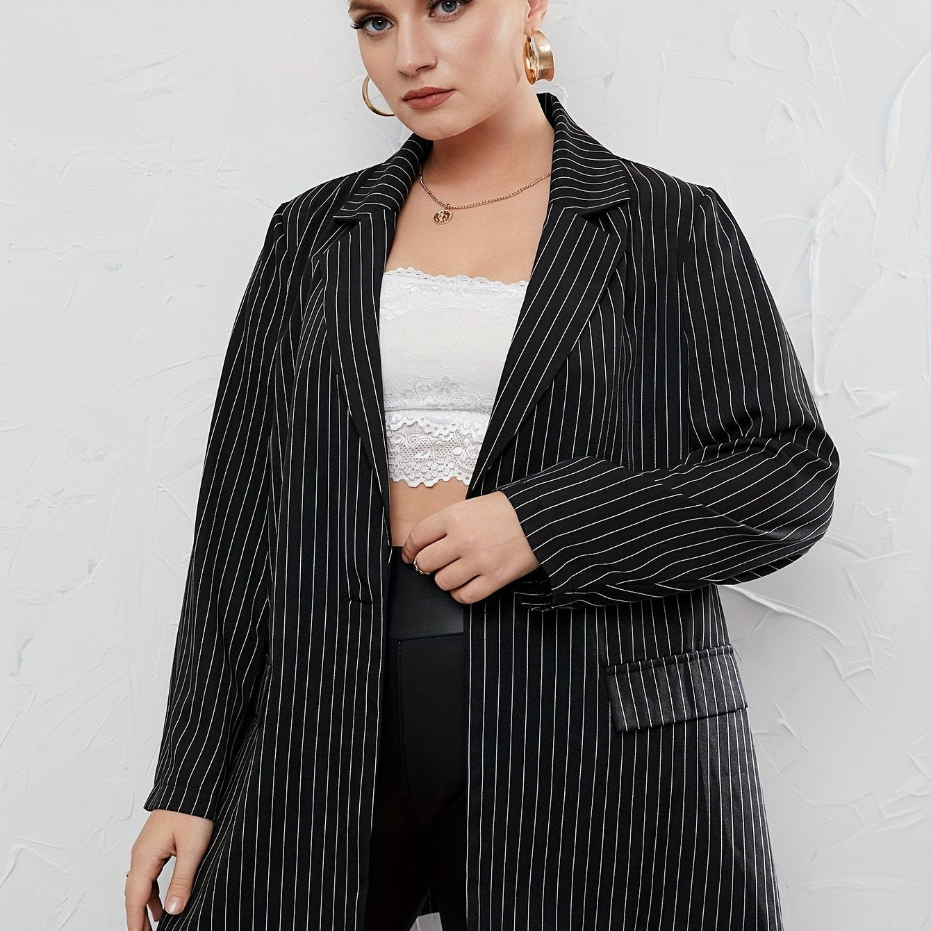 Stripe Print Long Sleeve Blazer