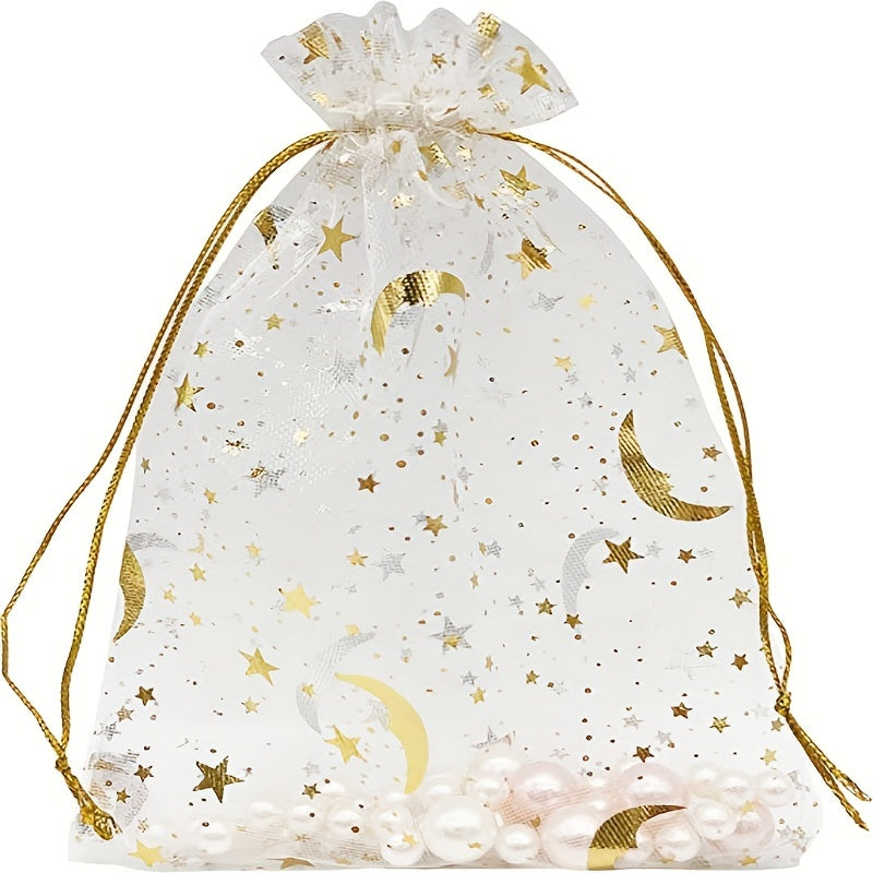 100pcs Organza Jewelry Gift Bags Drawstring Mesh Moon Star Wedding Favor Candy