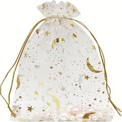 100pcs Organza Jewelry Gift Bags Drawstring Mesh Moon Star Wedding Favor Candy