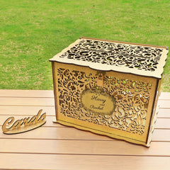 Golden Wedding Card Box Glittery Wooden DIY Envelope Coin Card Box
