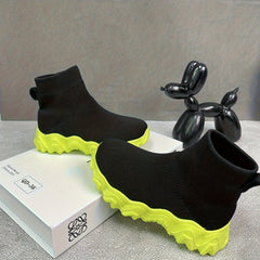 Girl's High Top Woven Knit Slip On Sock Shoes