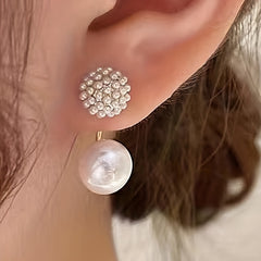 Flower Pattern Faux Pearl Dangle Earrings 14K Plated Jewelry