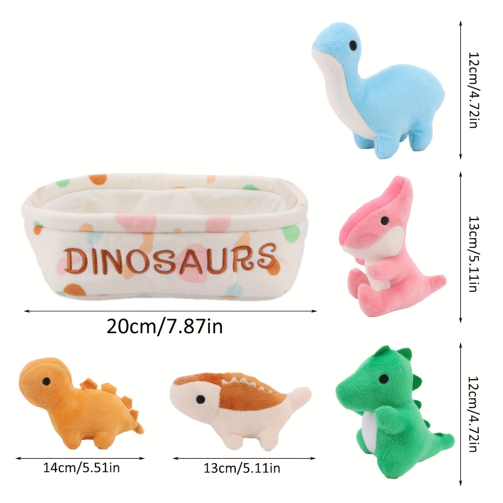 6pc Plush Toy Set Capybara Cat Dinosaur Axolotl Duck in Basket