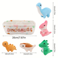 6pc Plush Toy Set Capybara Cat Dinosaur Axolotl Duck in Basket