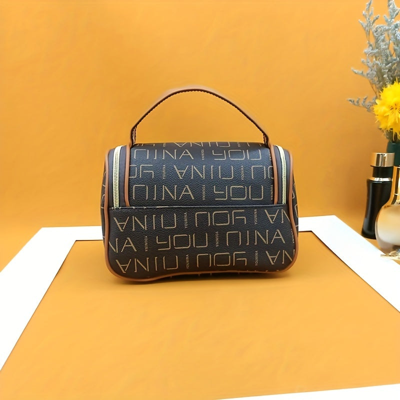 Classic Letter Pattern Makeup Bag Zipper Cosmetic Toiletry Wash Bag