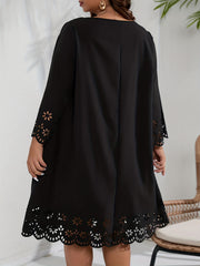  Laser Cut Long Sleeve Floral Trim Dress