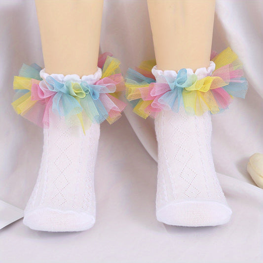 Girls Colorful Mesh Ankle Socks Breathable Comfortable Princess Socks