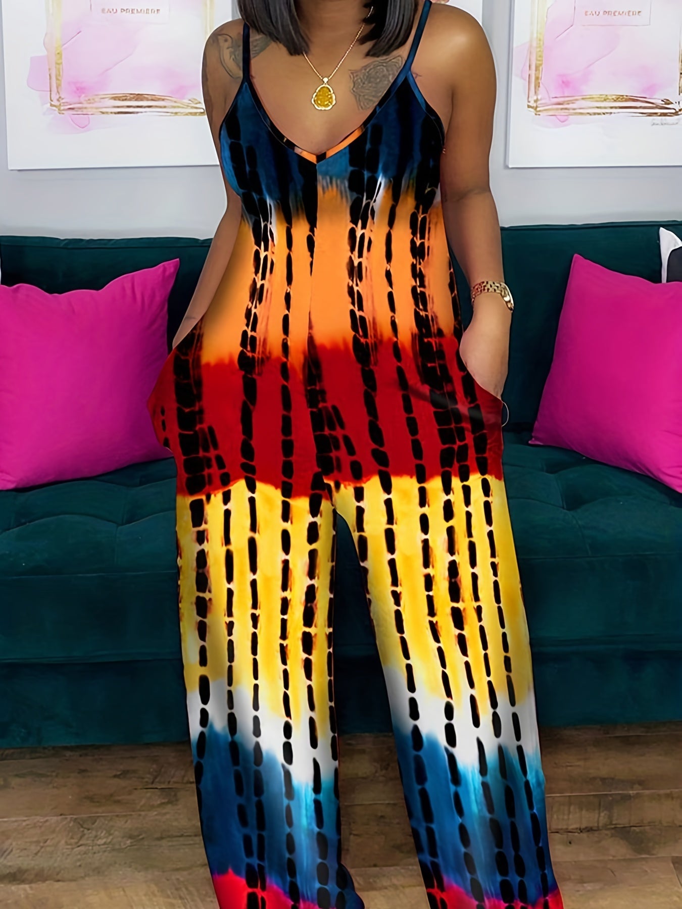 Spaghetti Wide Leg Jumpsuit Sexy Sleeveless V Neck Jumpsuit