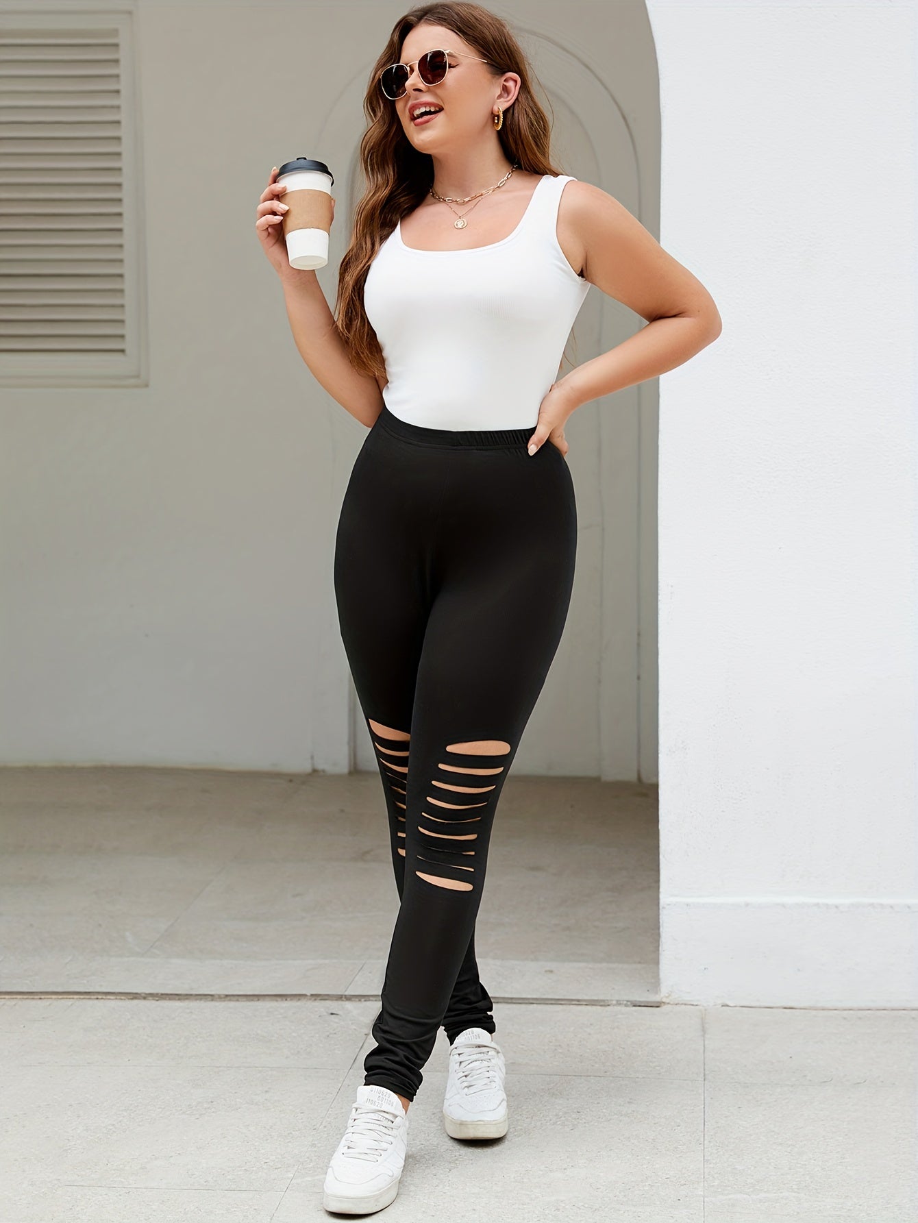  Cut Out High Rise Skinny Leggings Women's Medium Stretch Pants