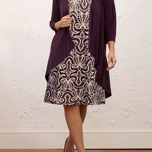 Plus Size Allover Print Tank Dress & Solid Open Front Coat Set