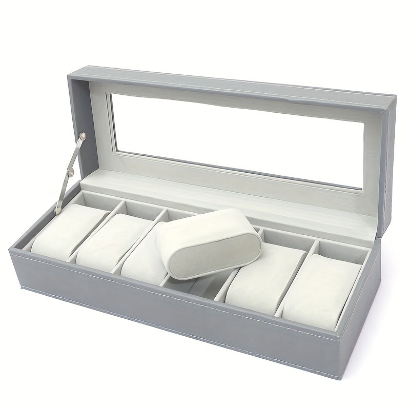 6 Slot Men's Watch Box PU Leather Display Storage Father's Gift