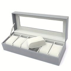6 Slot Men's Watch Box PU Leather Display Storage Father's Gift