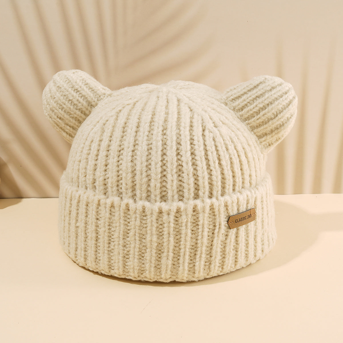 Pop Ears Beanie Winter Soft Knit Beanie Hat Warm Skull Cap for Women