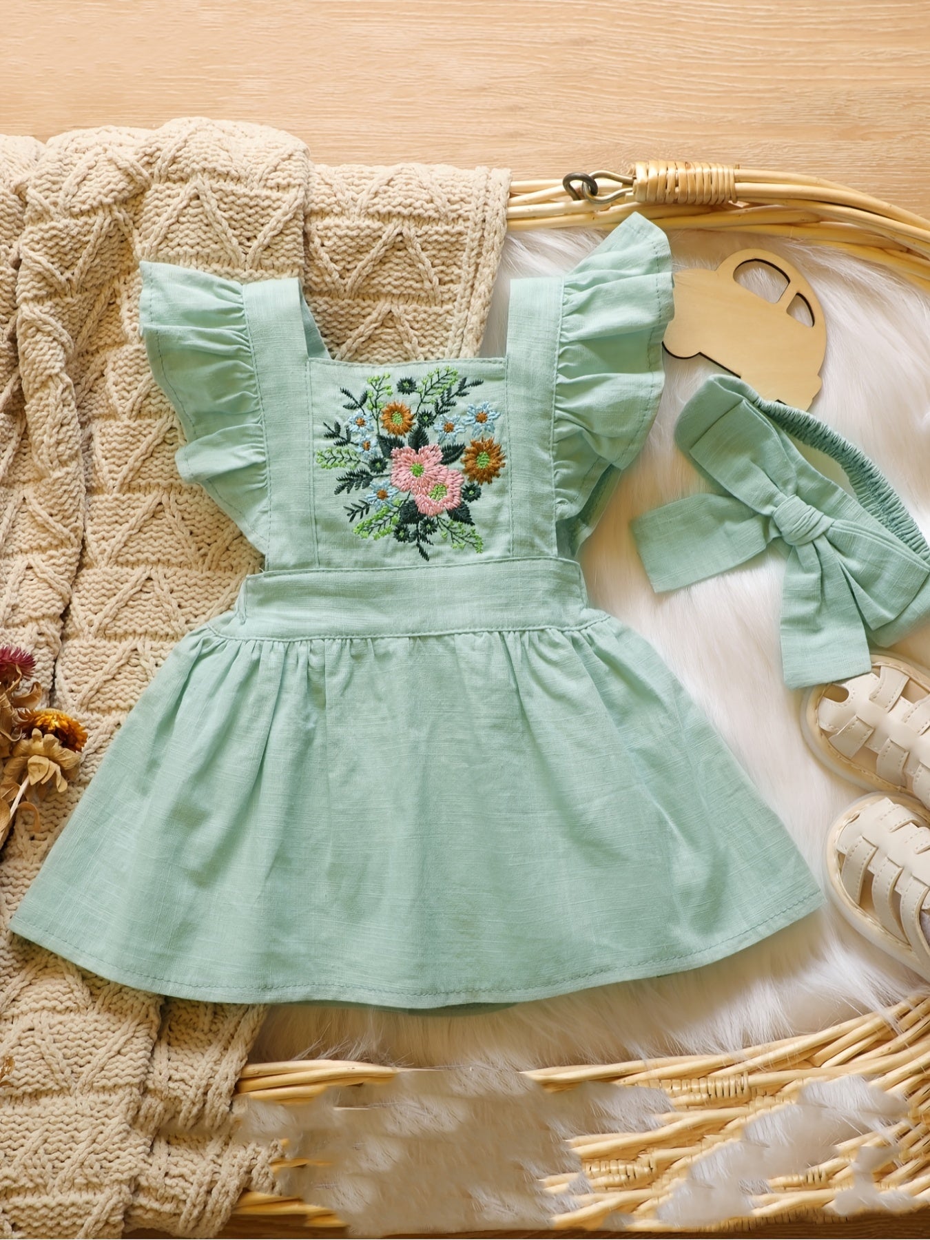 Floral Embroidery Baby Girl Dress Set