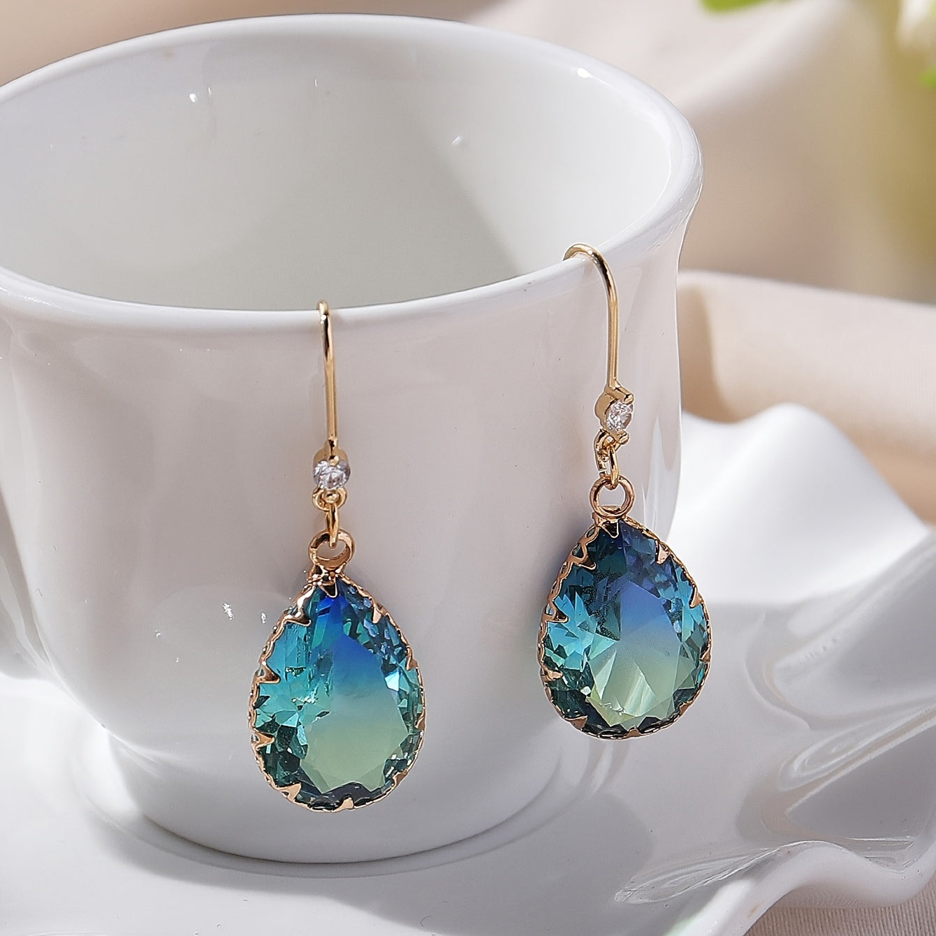 Colorful Glass Drop Earrings With Zircon Sweet Jewelry