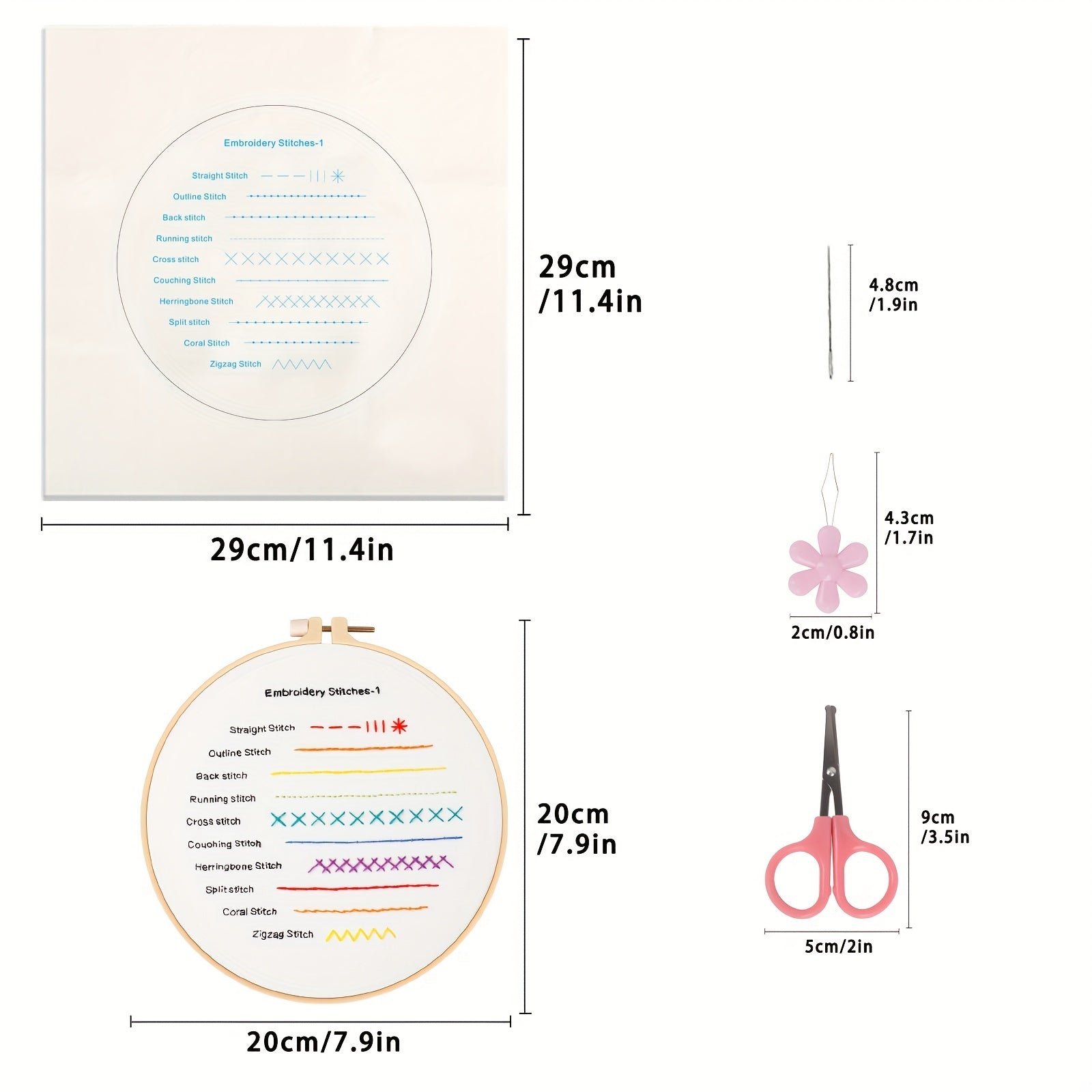 Embroidery Starter Kit Adults Embroidery Cloth Hoop Thread Needles Instruction