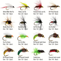 88pcs Trout Fishing Flies Dry Wet Nymph Midge Larvae Set with Fly Box