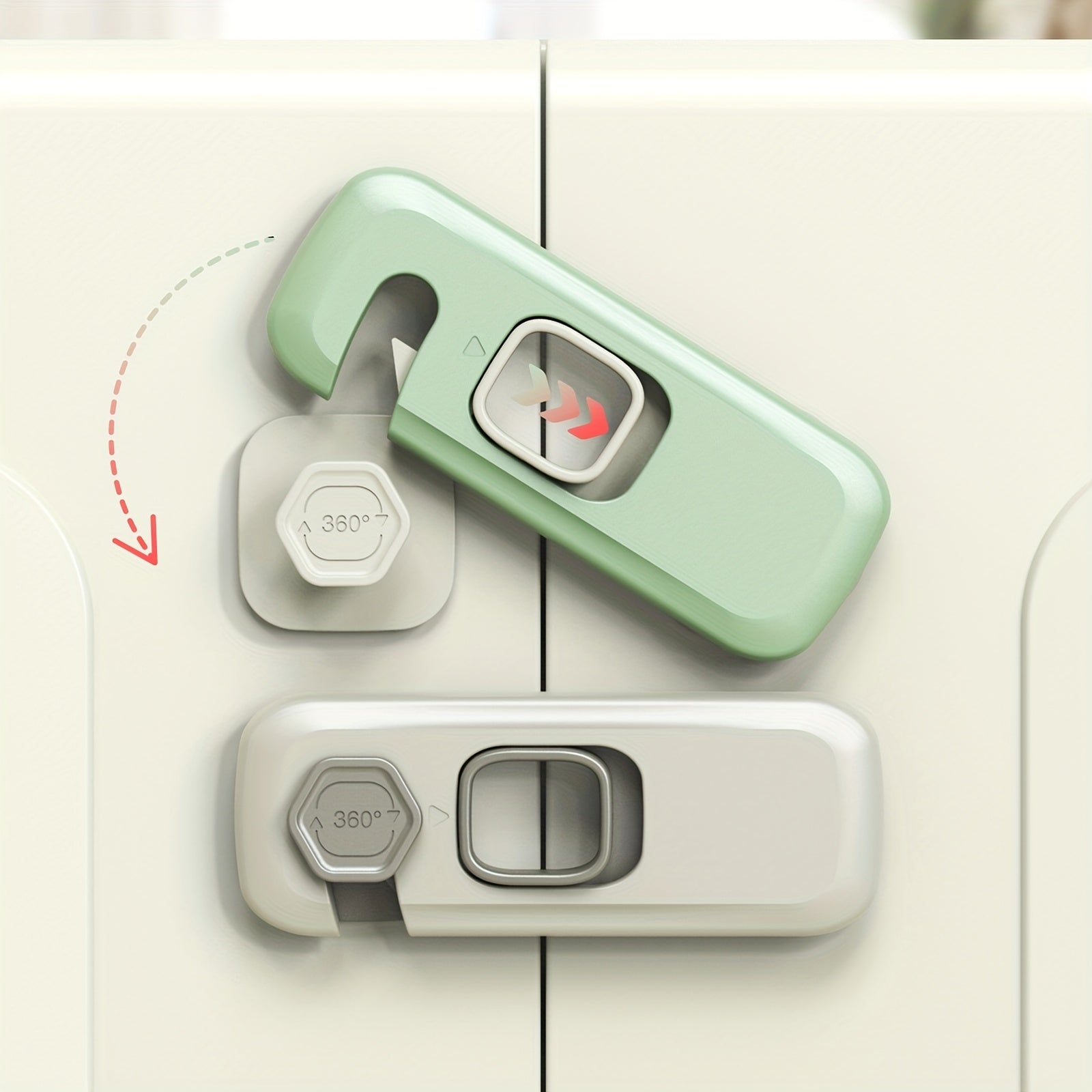 2pcs Child Safety Locks, No Drilling, Kitchen Drawer & Cabinet