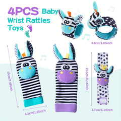 4pcs Baby Wrist Rattles Foot Finder Toys Set Toddler Rattles Sock Arm Hand Brace