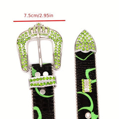 Green Crown Rhinestone Men's Belt Punk Style