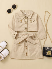 Girls Long Sleeve Top & Skirt Set with Belt
