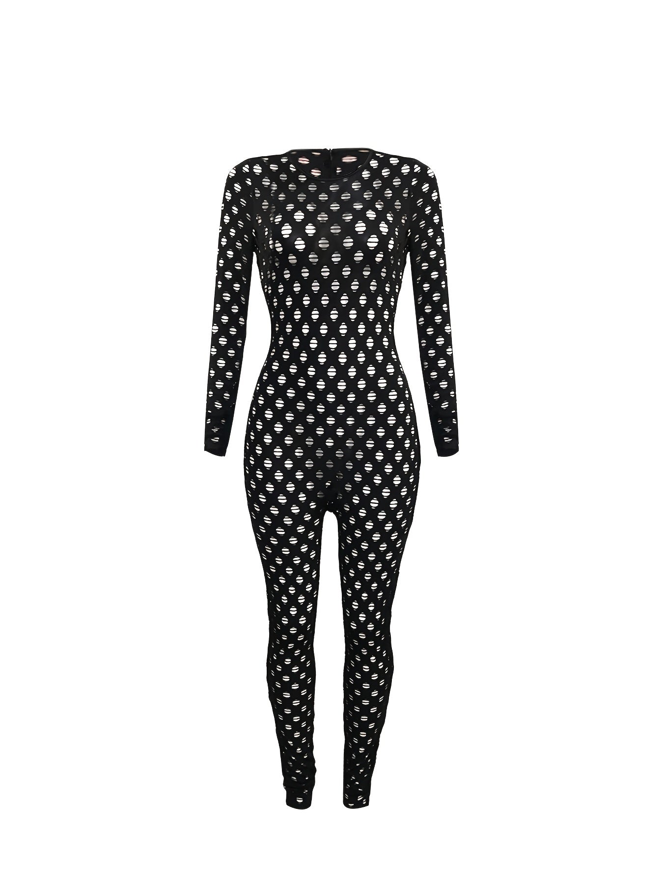 Hollow Zip Back Jumpsuit Sexy Bodycon Long Sleeve Jumpsuit