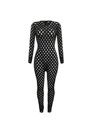 Hollow Zip Back Jumpsuit Sexy Bodycon Long Sleeve Jumpsuit