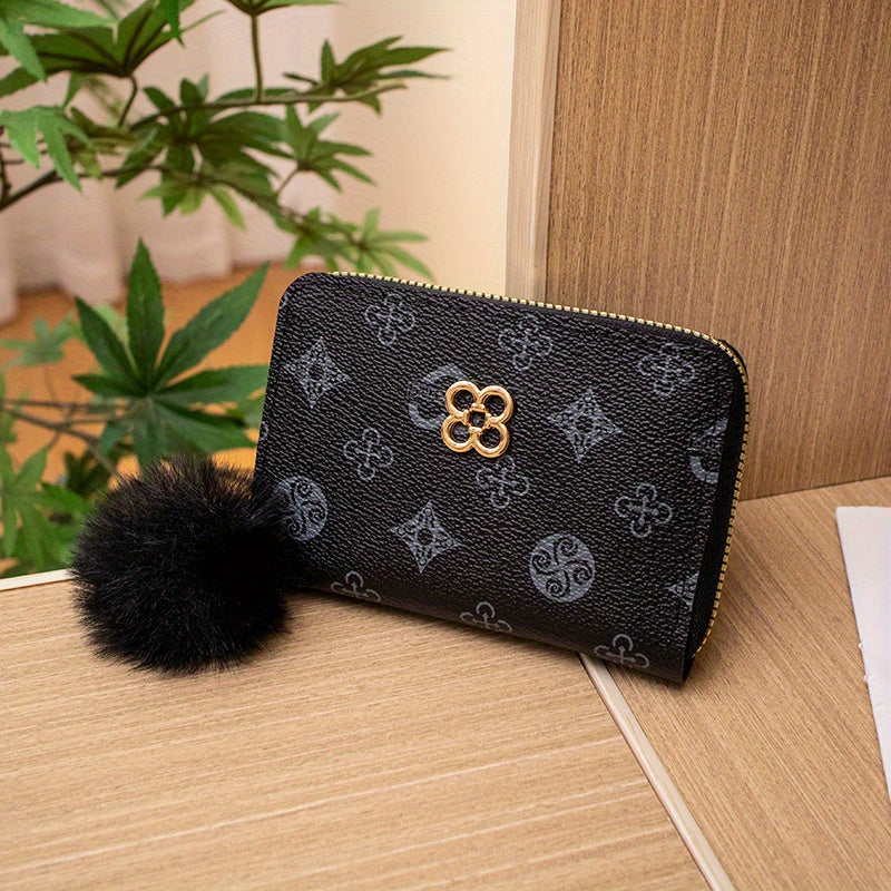 Vintage Zip Around Coin Purse with Pom Pom