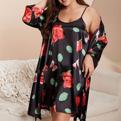  Rose & Butterfly Print Cami Nightdress & Robe Set