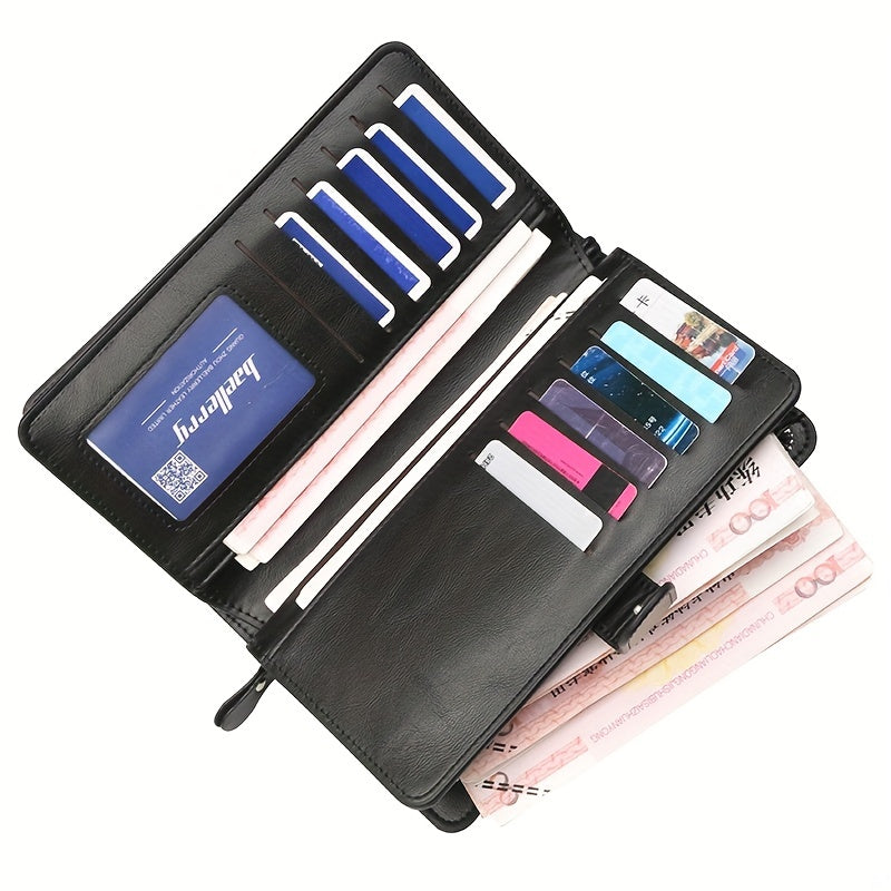 Men's Leather Trifold Wallet with Card Slots and Zipper Coin Purses