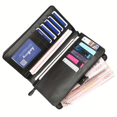 Men's Leather Trifold Wallet with Card Slots and Zipper Coin Purses