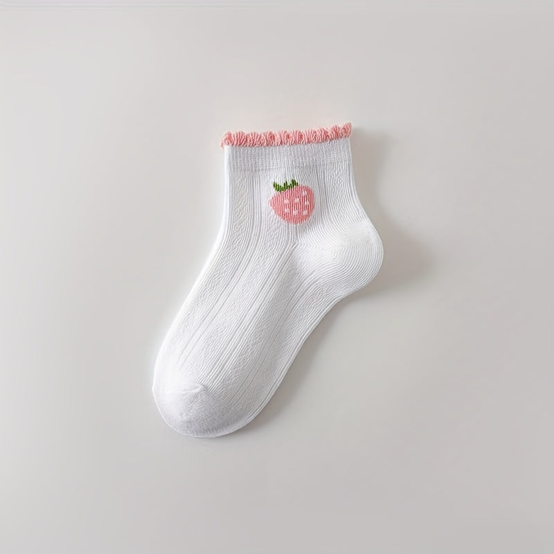 5 Pairs Girls Heart Floral Socks for Spring and Summer