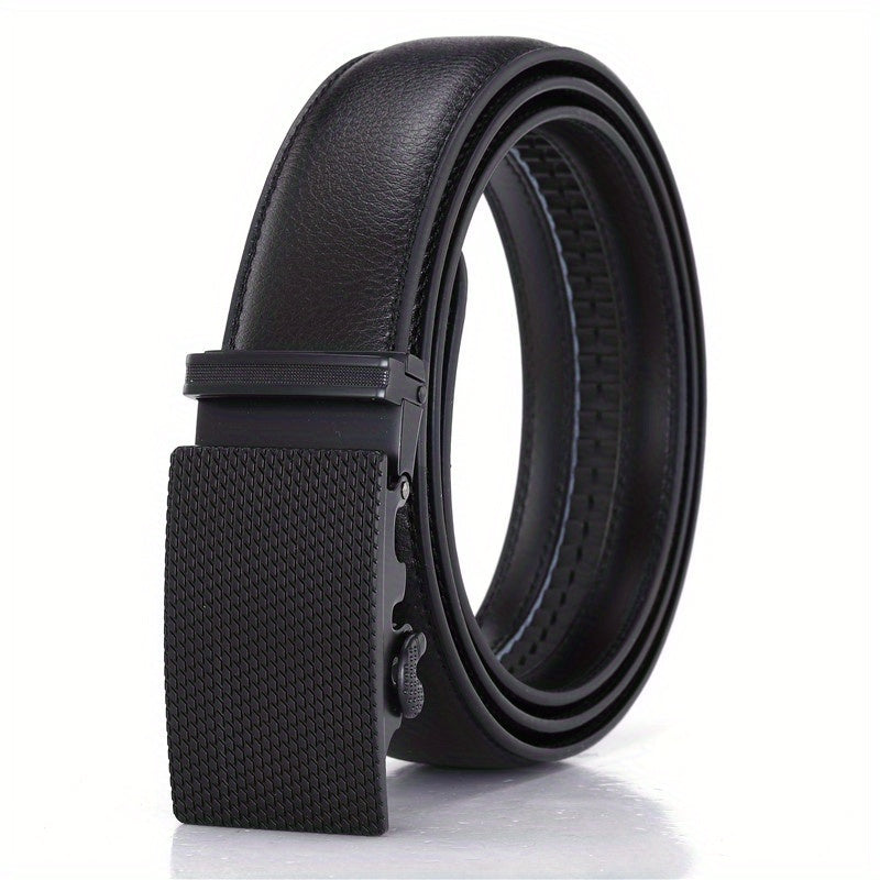 Leather Automatic Slider Silver Alloy Buckle Business Casual Leather Belt