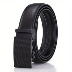 Leather Automatic Slider Silver Alloy Buckle Business Casual Leather Belt