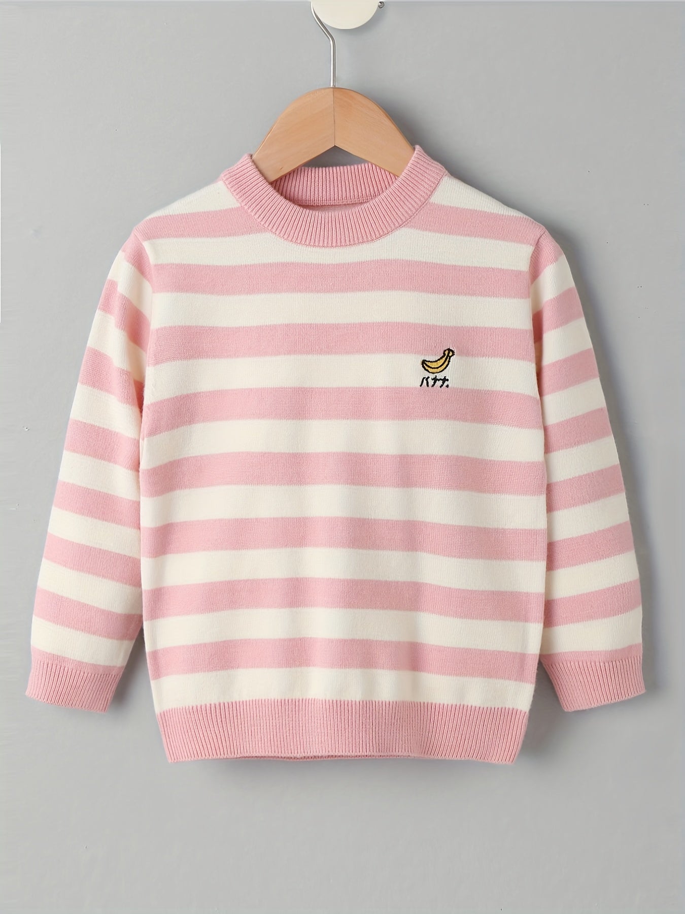 Girls' Stripe & Embroidered Knit Sweater Pullovers