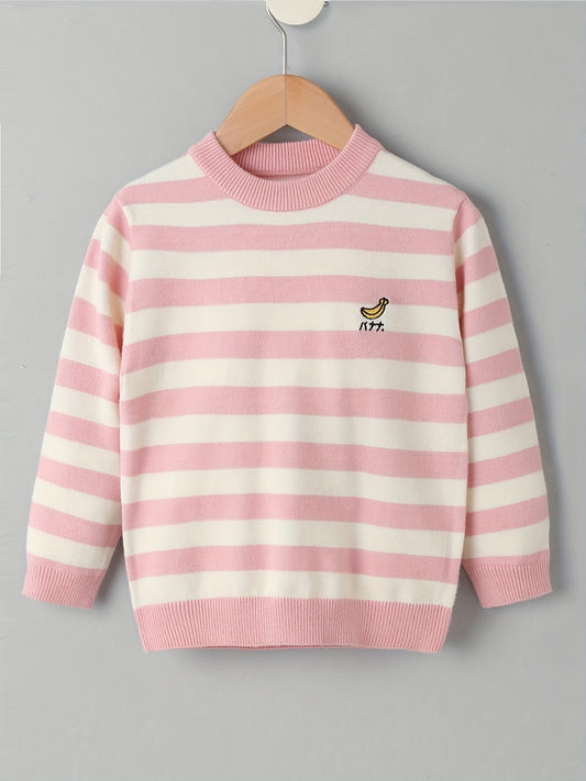 Girls' Stripe & Embroidered Knit Sweater Pullovers