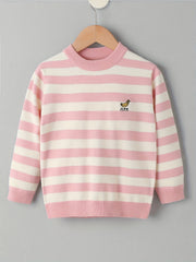 Girls' Stripe & Embroidered Knit Sweater Pullovers