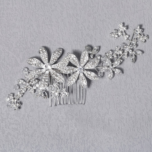 Silvery Flower Bridal Hair Comb - Wedding Accessories