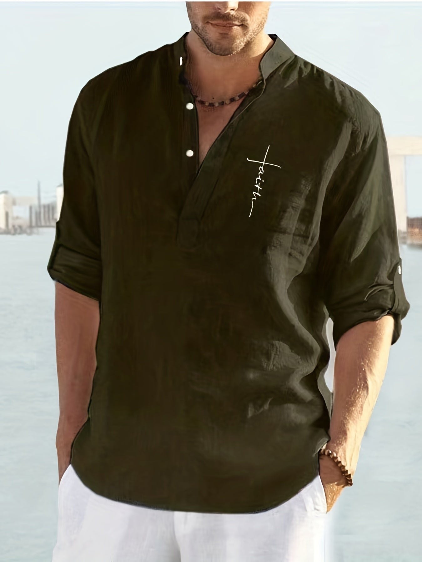 Men's Casual Faith Print T Shirt Long Sleejsons Casual V Neck Shirts
