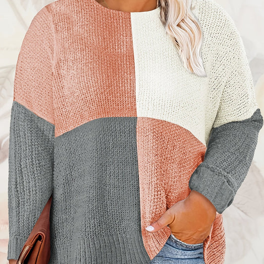  Colorblock Round Neck Pullover Sweater