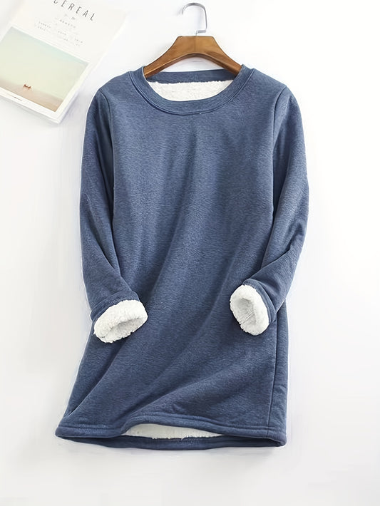 Women's Solid Crew Fleece Sweatshirt for Fall & Winter